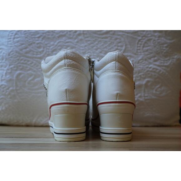Vintage White Trendy Wedge High Top Zip Up Studded Sneakers Size 245 US 7.5 - Picture 5 of 12